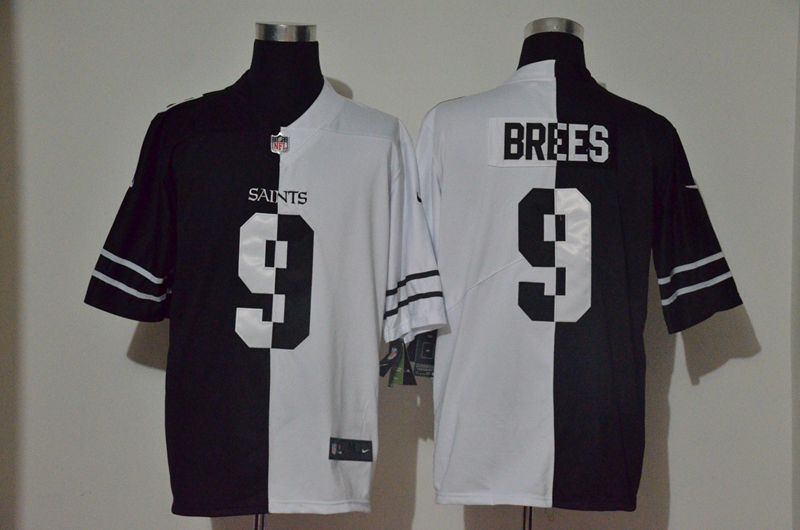 Men New Orleans Saints #9 Brees Black white Half version 2020 Nike NFL Jerseys->green bay packers->NFL Jersey